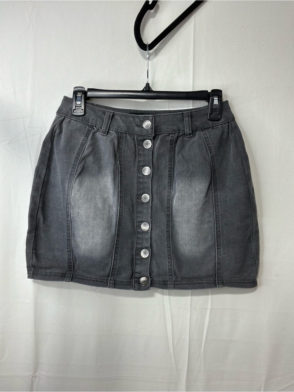 refuge Washed Charcoal Button-Front Mini Skirt